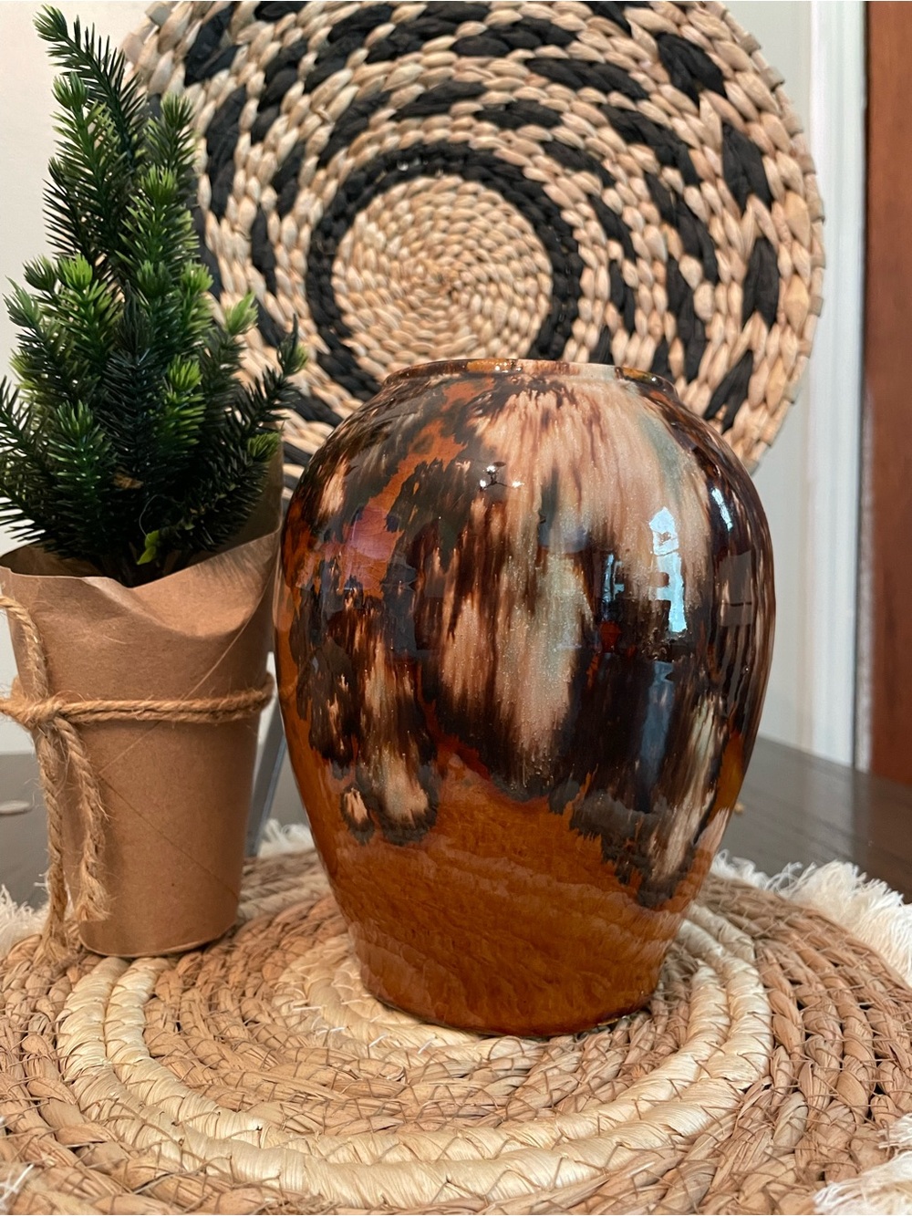 Mccoy Brown and Cream Glazed Ceramic Vase